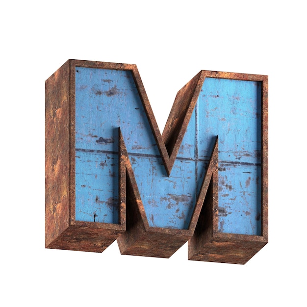 m letter 3d rusted metal textured character