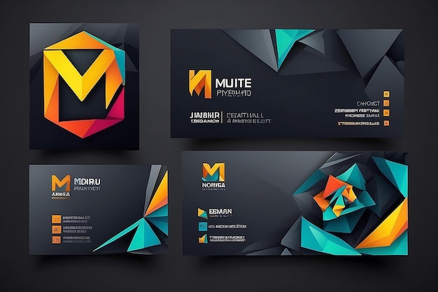 Photo m letter logo abstract polygonal background business card template