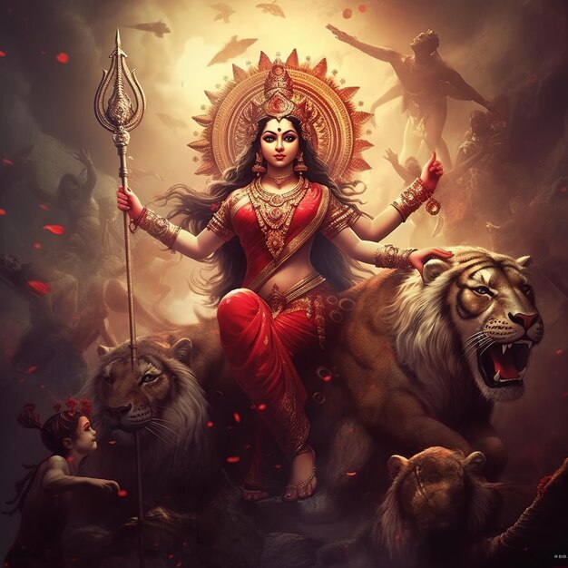 Maa Durga illustratie Gelukkige Navratri Sherawali