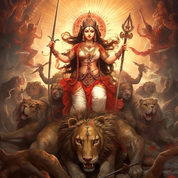 Maa Durga illustration Happy Navratri Sherawali