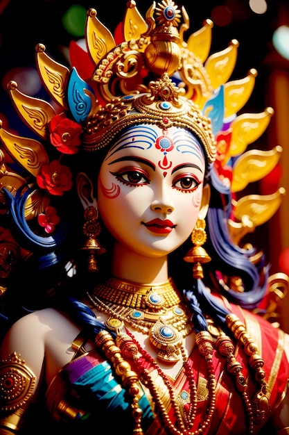 Maa Durga 동상 힌두교의 여신 클로즈업 초상화