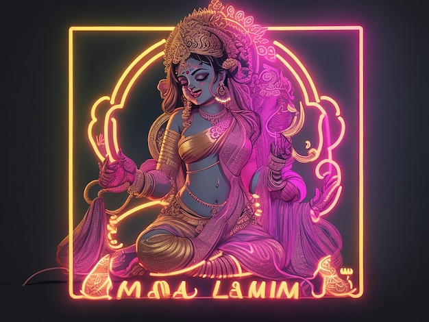 maa lakshmi lineart neon sign happy diwali banner