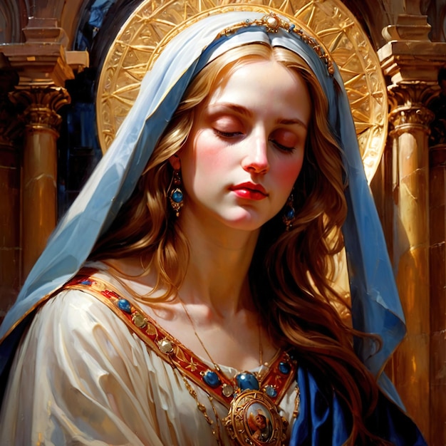 Maagd Maria vrouwelijke heilige met halo christelijke religieuze iconografie illustratie