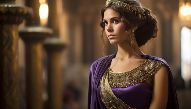 Foto maak een afbeelding van een actrice die de byzantijnse keizerin zoe porphyrogenita vertolkt