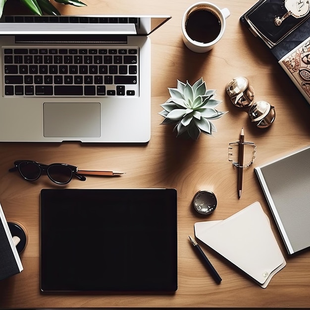 Maak een boeiende post op sociale media met een platte lay-out van kantoorbenodigdheden