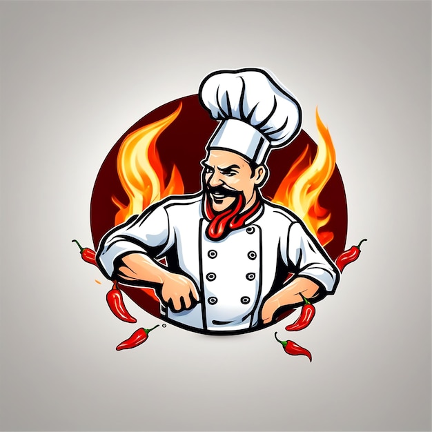 Maak een logo van Power House en het concept is Chef Cap en Hot Fire Chili Power pittige witte achtergrond