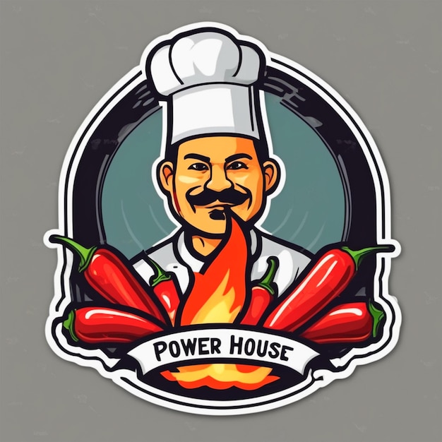 Maak een logo van Power House en het concept is Chef Cap en Hot Fire Chilli Powerspicy