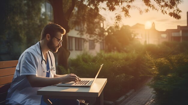 Foto maak een portret van een gezondheidszorgmedewerker met behulp van een vpn voor veilige externe toegang tot een telemedicine-app