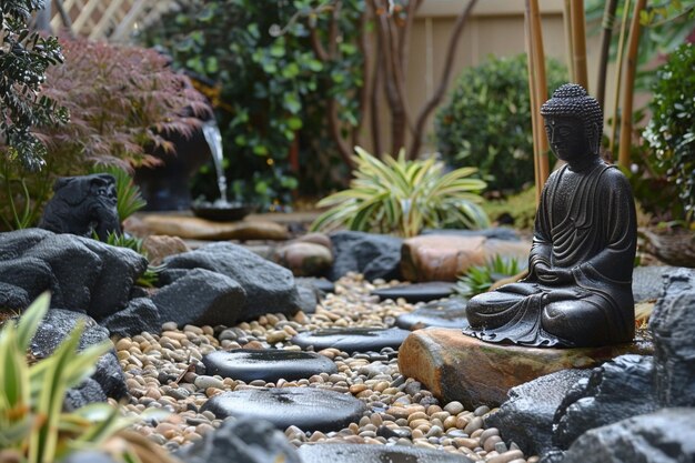 Foto maak een zen-geïnspireerde tuin met een rustig water f generatieve ai