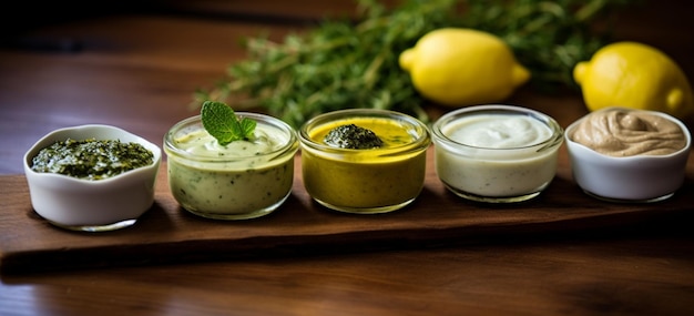 Foto maak je eigen saladedressings door yoghurt te combineren met kruiden olijfolie en een vleugje citroensap het is een gezonder alternatief voor in de winkel gekochte dressings