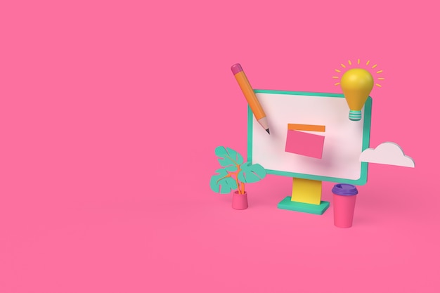 Maak videoconcept met computer. 3D-rendering illustratie