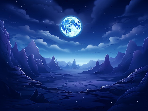 Maan aan de hemel 's nachts achtergrondactivaspel 2D futuristisch