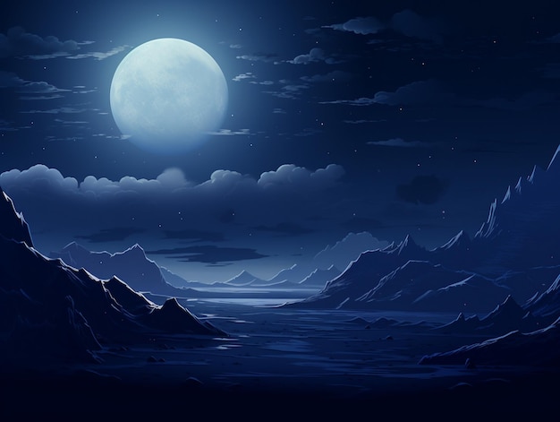 Maan aan de hemel 's nachts achtergrondactivaspel 2D futuristisch