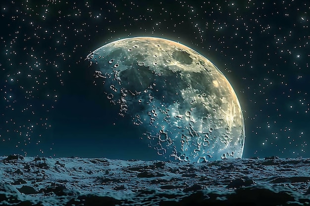 Maan als silhouet schaduw gegooid tegen een sterrenrijke nachtelijke hemel Da Creatieve foto van elegante achtergrond