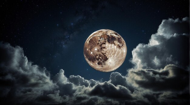 maan in de nacht met sterren en wolken maan uitzicht in de nacht prachtige maan met sterren