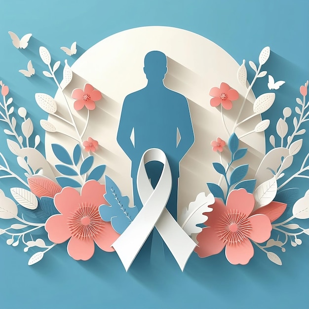 Maand van bewustwording van prostaatkanker Mannelijke silhouet met bloemen takken Menselijk gezondheidszorgconcept
