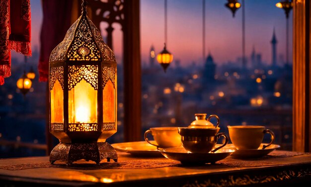 maand van Ramadan en een mooie lamp Selectieve focus