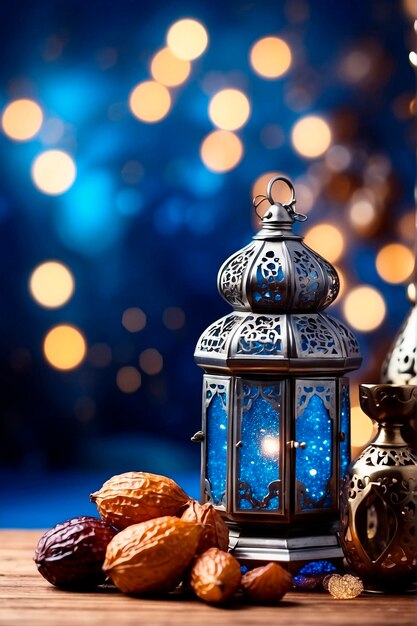 Foto maand van ramadan lamp gloeit islam selectieve focus