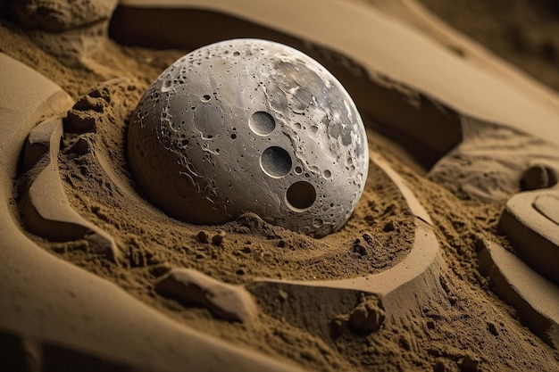 Foto maanfasen afgebeeld in zandbeeldhouwwerken