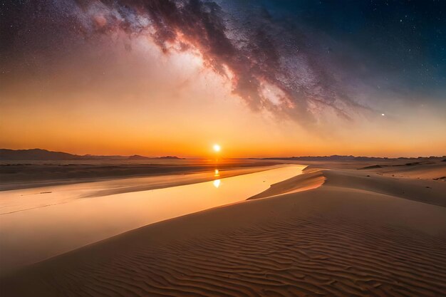 Maangrond met zonsondergangwoestijn Generatieve ai