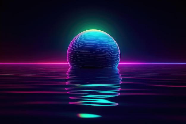 Maanstraalbeeld drijvend in een meer in neonkleurenpaletstijl Generatieve AI