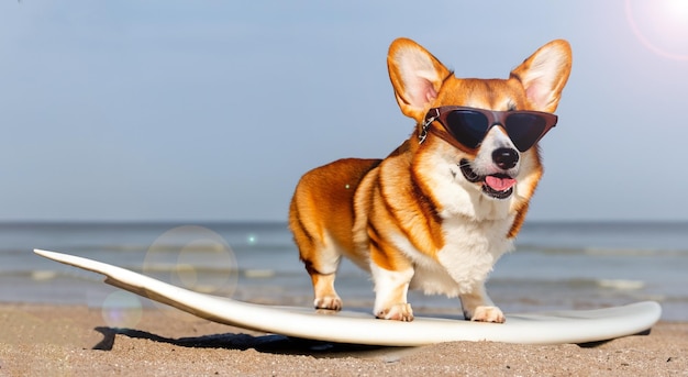 maar met een bril op een surfplank in hoge resolutie