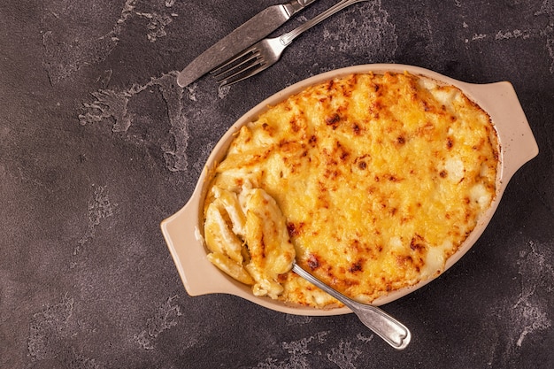 Mac and cheese american style macaroni pasta in cheesy sauce