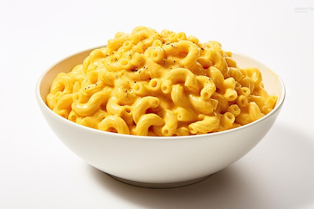 Mac and cheese on white background