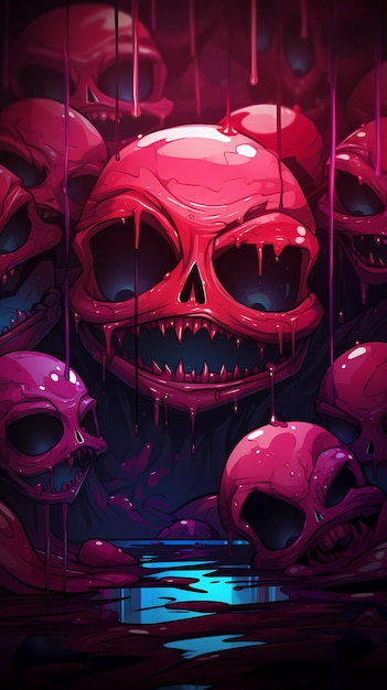 Macabre Sweets Scary Horror Candyskull wezens in nachtmerrieachtige illustratie AI gegenereerd