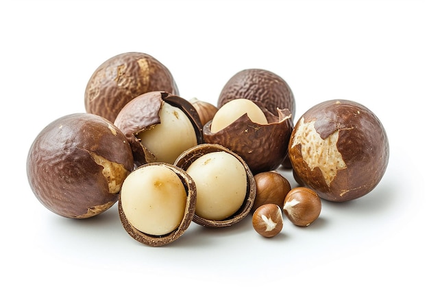 Macadamia Nut Set Isolated on White Background Created with Generative AI Tools