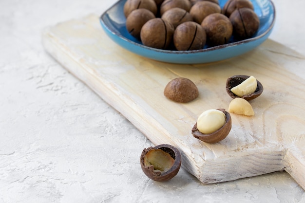 Macadamia nuts on bright surface