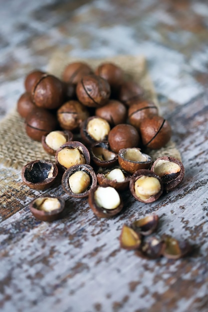 Macadamia nuts the hardest nuts in the world. Macro.