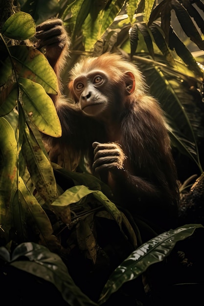 Macaque Monkey in Green Jungle Created using generative AI tools