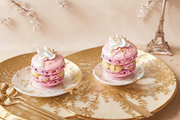 Макарон миндальное печенье розовая иллюстрация в стиле барби генеративный ай