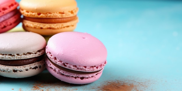 Macaron op een pastel achtergrond banner plaats voor tekst generatieve ai