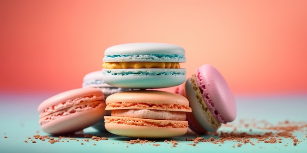 Macaron op een pastel achtergrond Banner Plaats voor tekst Hoogwaardige foto Generatieve AI