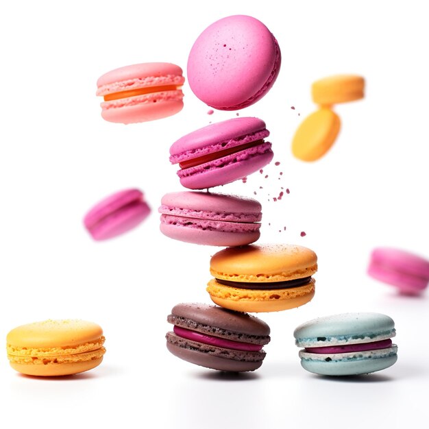 Macaron suspended on a white background