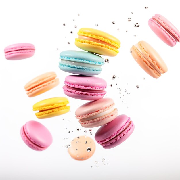 Macaron suspended on a white background