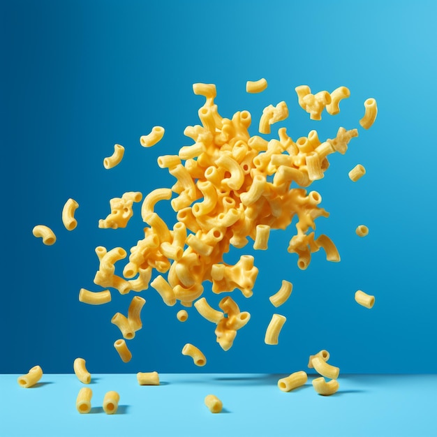 macaroni-advertentie op een blauwe achtergrond