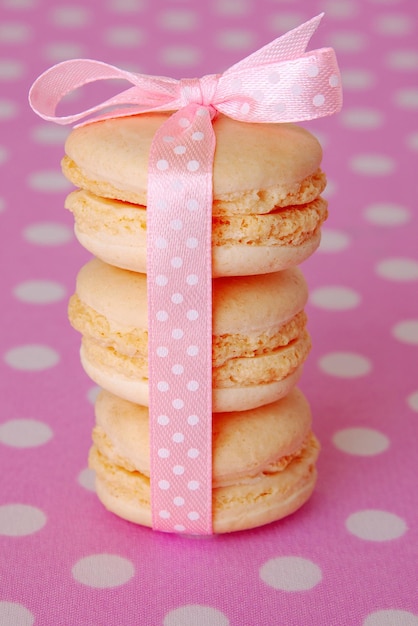 Macaroni cakes with vanilla filling closeup Dessert