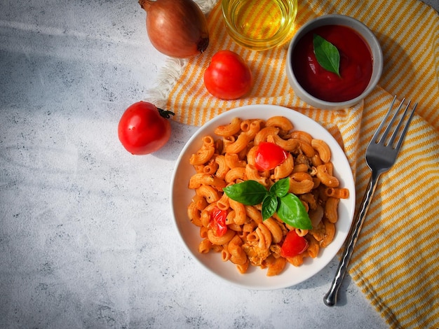 Macaroni pasta with tomato sauce