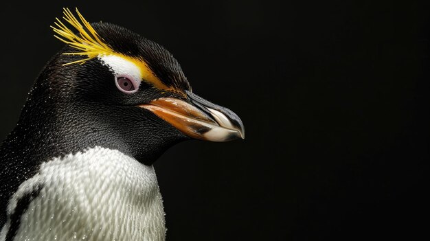 Macaroni pinguïn op de zwarte achtergrond