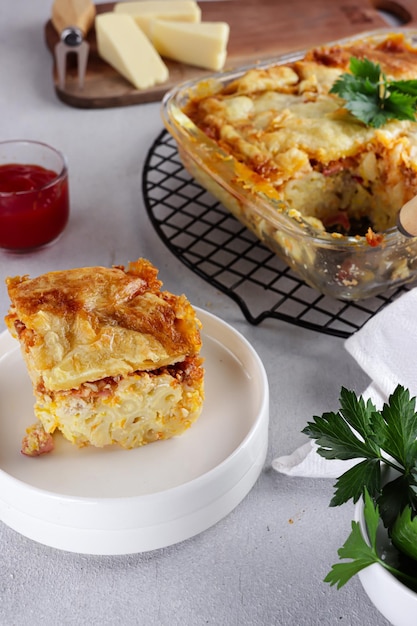 Macaroni schotel or macaroni casserole with cheese