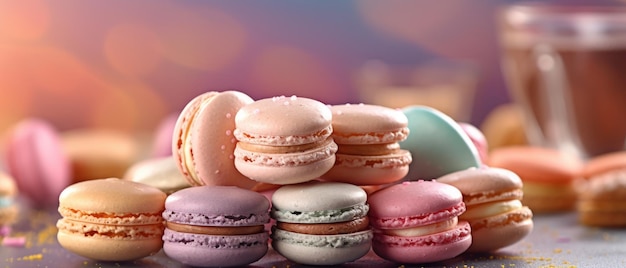 Macarons in pastelkleuren een Frans dessert Generatieve AI