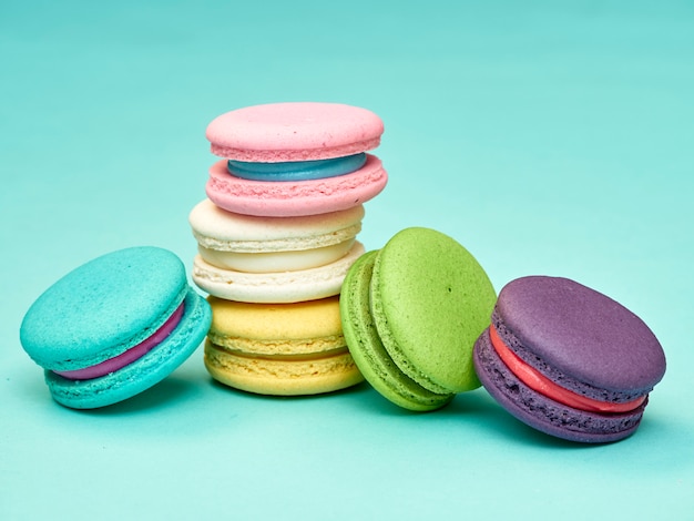 Macarons pattern on pastel blue background