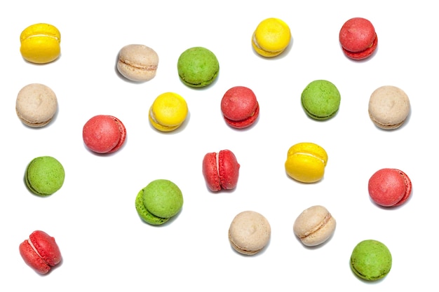 Macarons. Variegated macarons with different tastes and toppings.