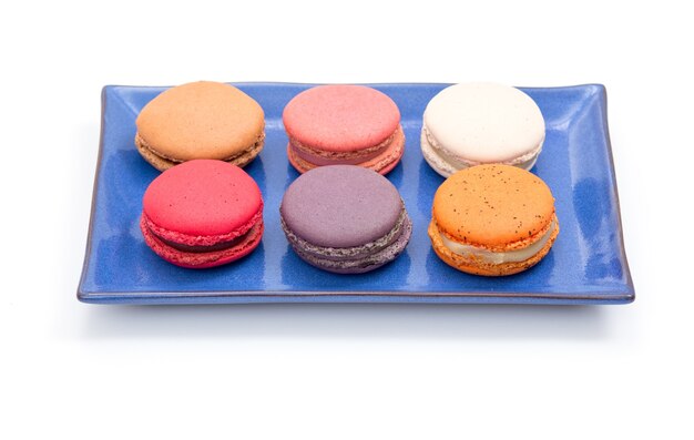 Macarons on white background