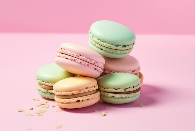 Photo macarons with different color on pink background