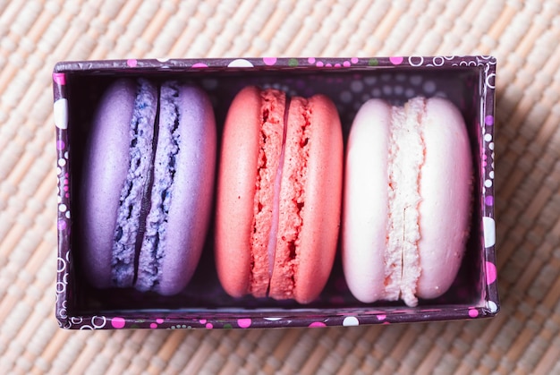 Macaroons in a carton box