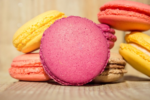 Macaroons and coffee. Breakfast. Selective focus. Food.